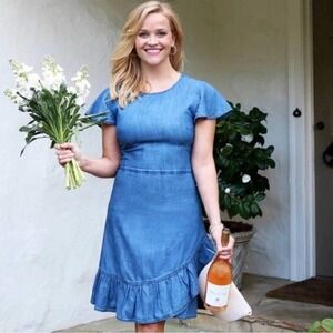 Draper James Faux Wrap Chambray Dress Plus Size 18